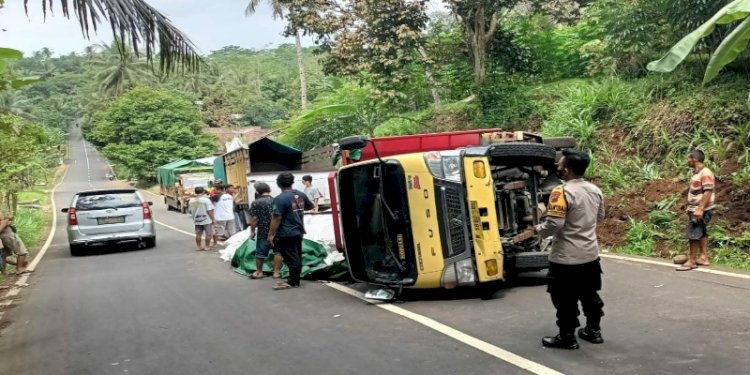 Tak Kuat Menanjak Truk Bermuatan Pakan Ternak Terguling RMOL JATENG