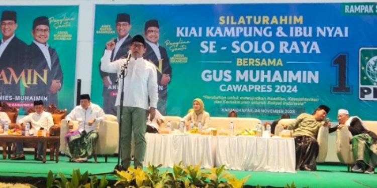 Bakal cawapres dari Koalisi Perubahan,  Muhaimin Iskandar saat memberikan orasi politiknya di Karanganyar. RMOL Jateng